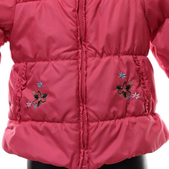 London Fog Girls Winter Puffer Jacket Coat 3T Pink Floral Hooded Fleece Lined - Picture 3 of 13